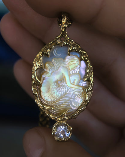 Mermaid Amulet ⋄ Mother of Pearl & White Tourmaline