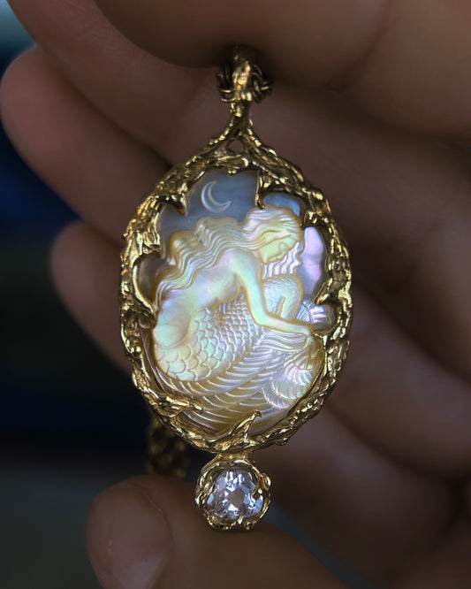 Mermaid Amulet ⋄ Mother of Pearl & White Tourmaline
