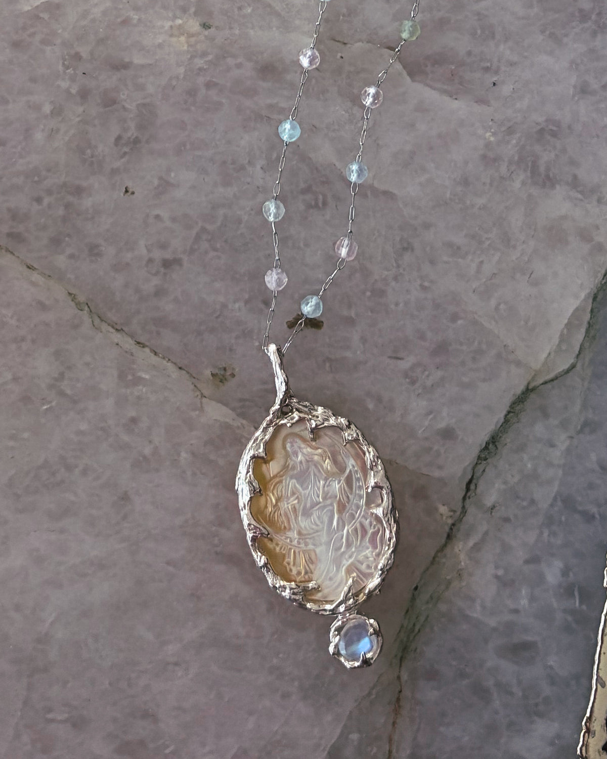Moon Goddess Amulet ⋄ Mother of Pearl & Moonstone
