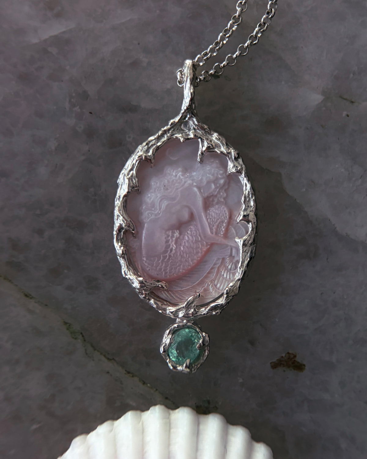 Mermaid Amulet ⋄ Mother of Pearl & Paraíba Tourmaline