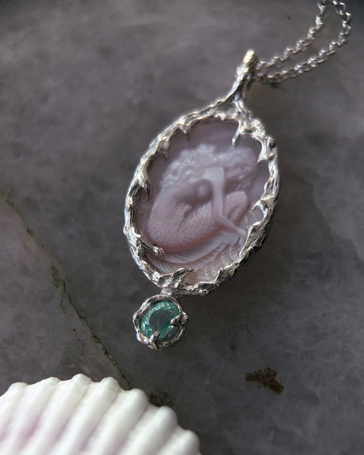Mermaid Amulet ⋄ Mother of Pearl & Paraíba Tourmaline