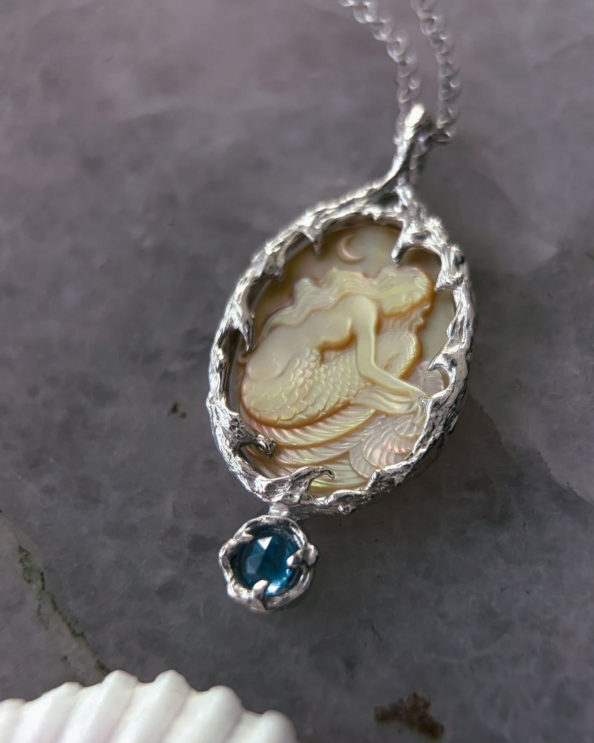 Mermaid Amulet ⋄ Mother of Pearl & Aquamarine