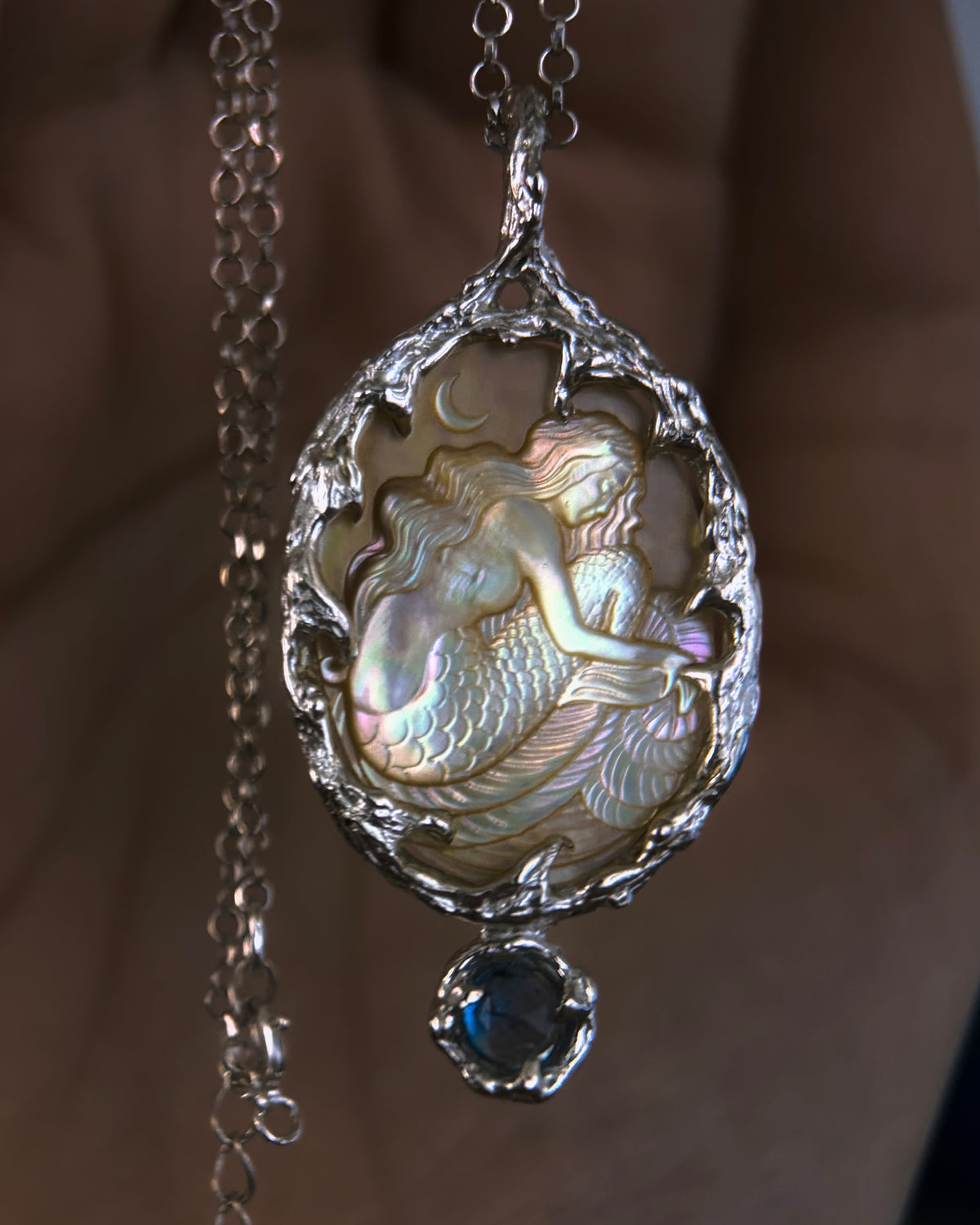 Mermaid Amulet ⋄ Mother of Pearl & Aquamarine