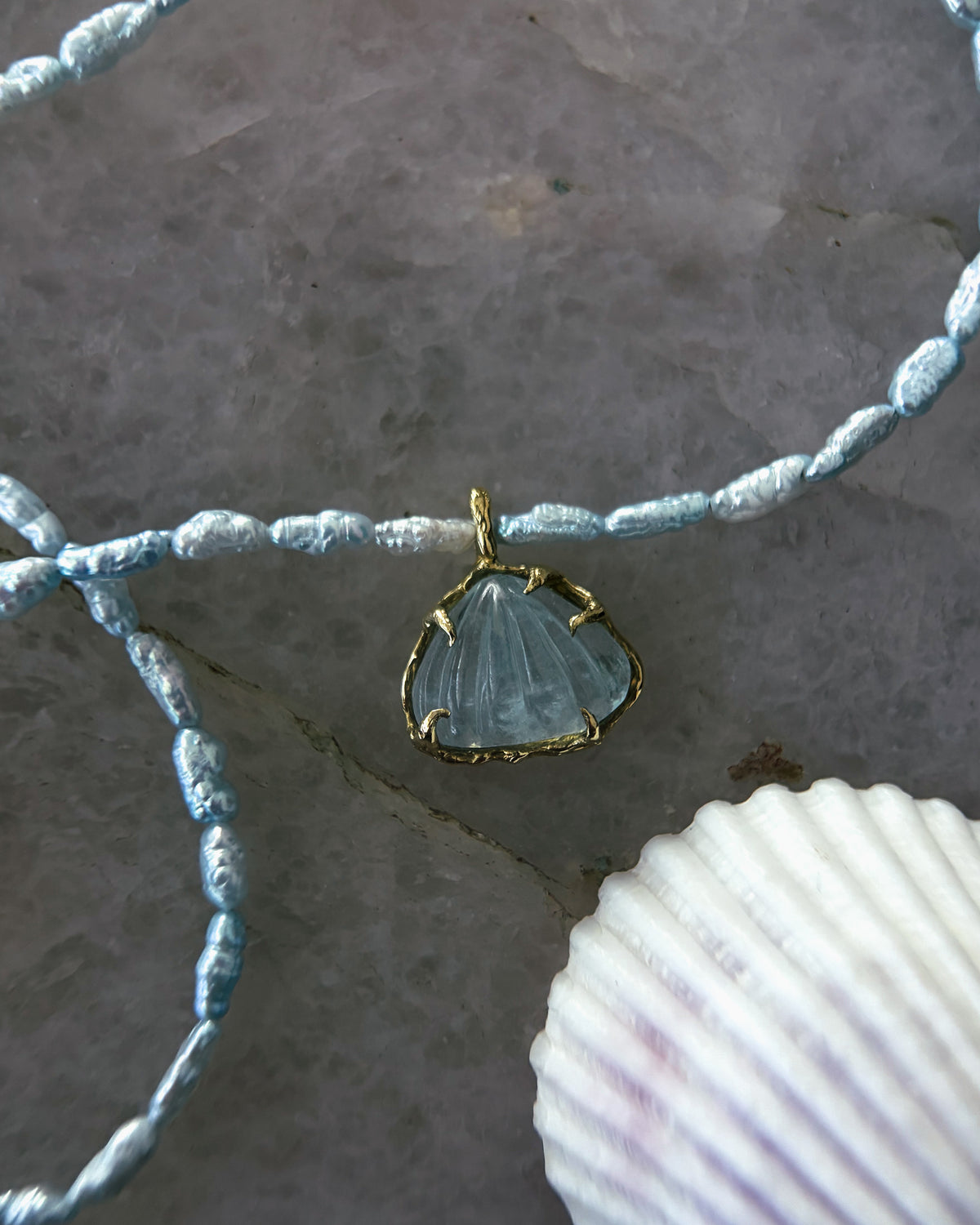 Siren Creek Treasure Necklace ⋄ Aquamarine & Blue Pearls