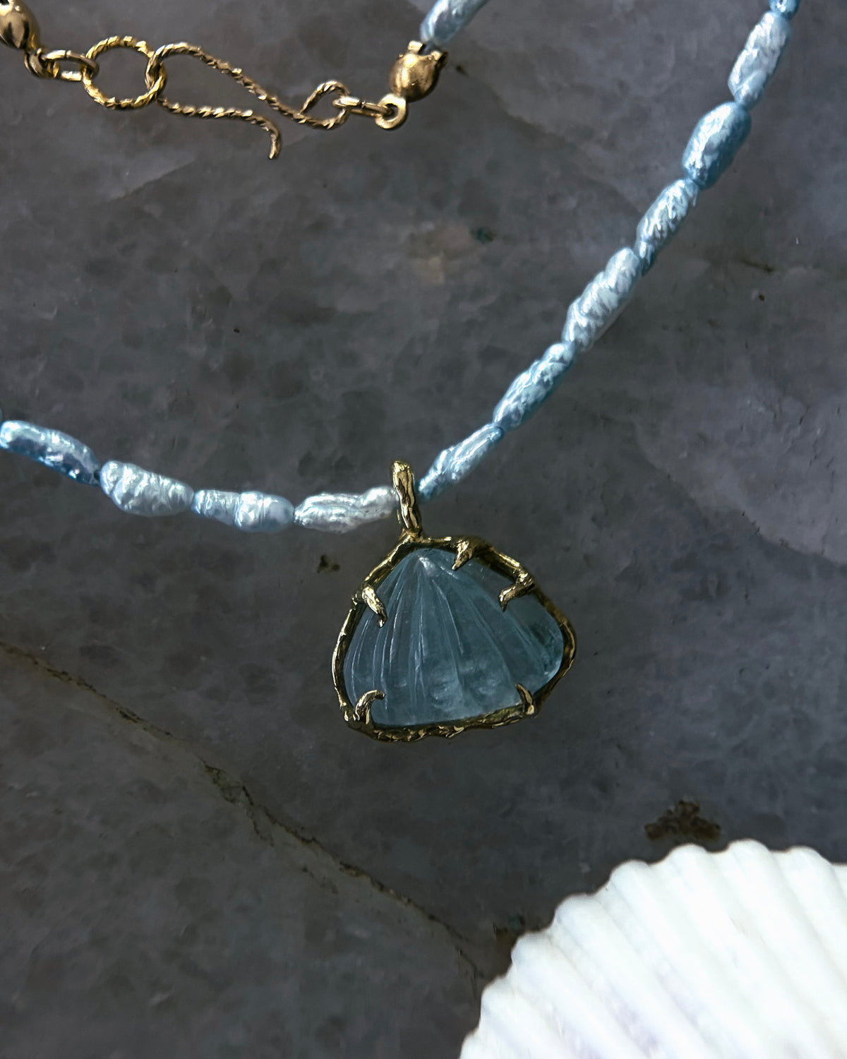 Siren Creek Treasure Necklace ⋄ Aquamarine & Blue Pearls