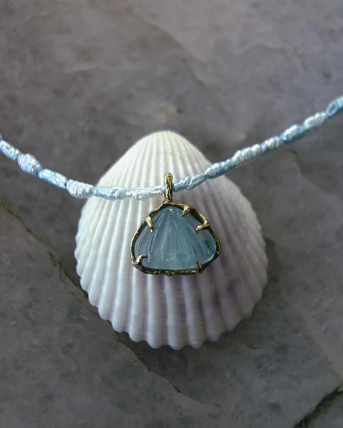 Siren Creek Treasure Necklace ⋄ Aquamarine & Blue Pearls