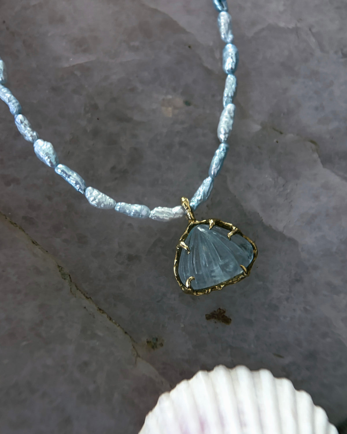 Siren Creek Treasure Necklace ⋄ Aquamarine & Blue Pearls