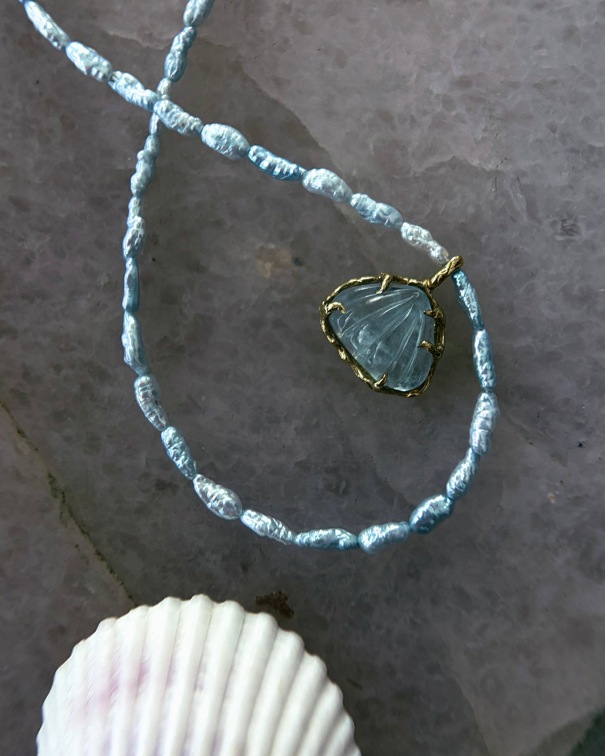 Siren Creek Treasure Necklace ⋄ Aquamarine & Blue Pearls
