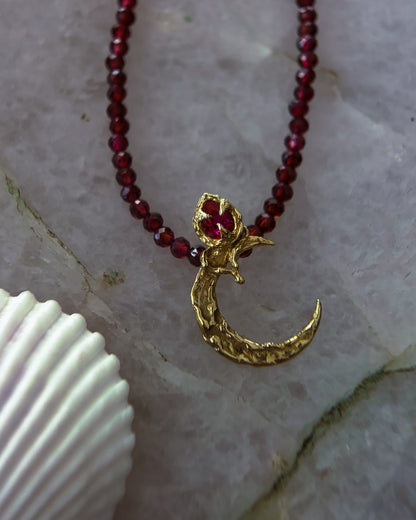 Night Blooming Moon Rose Amulet ⋄ Ruby & Garnet