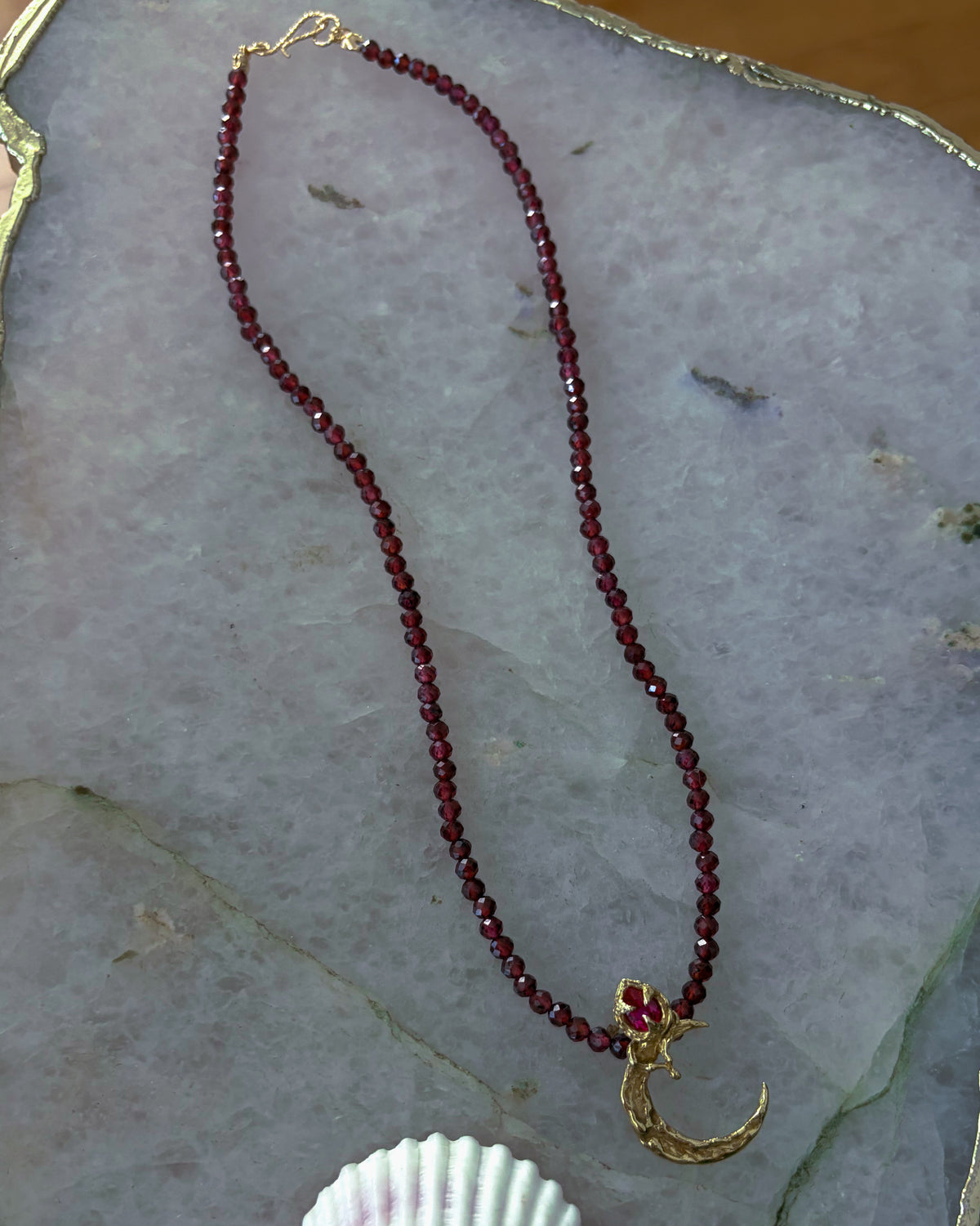 Night Blooming Moon Rose Amulet ⋄ Ruby & Garnet