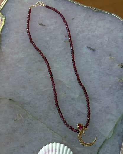 Night Blooming Moon Rose Amulet ⋄ Ruby & Garnet