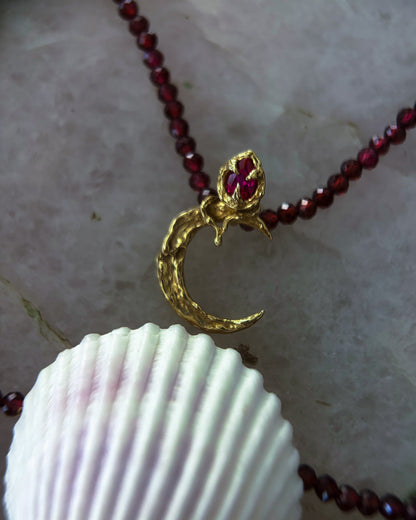 Night Blooming Moon Rose Amulet ⋄ Ruby & Garnet