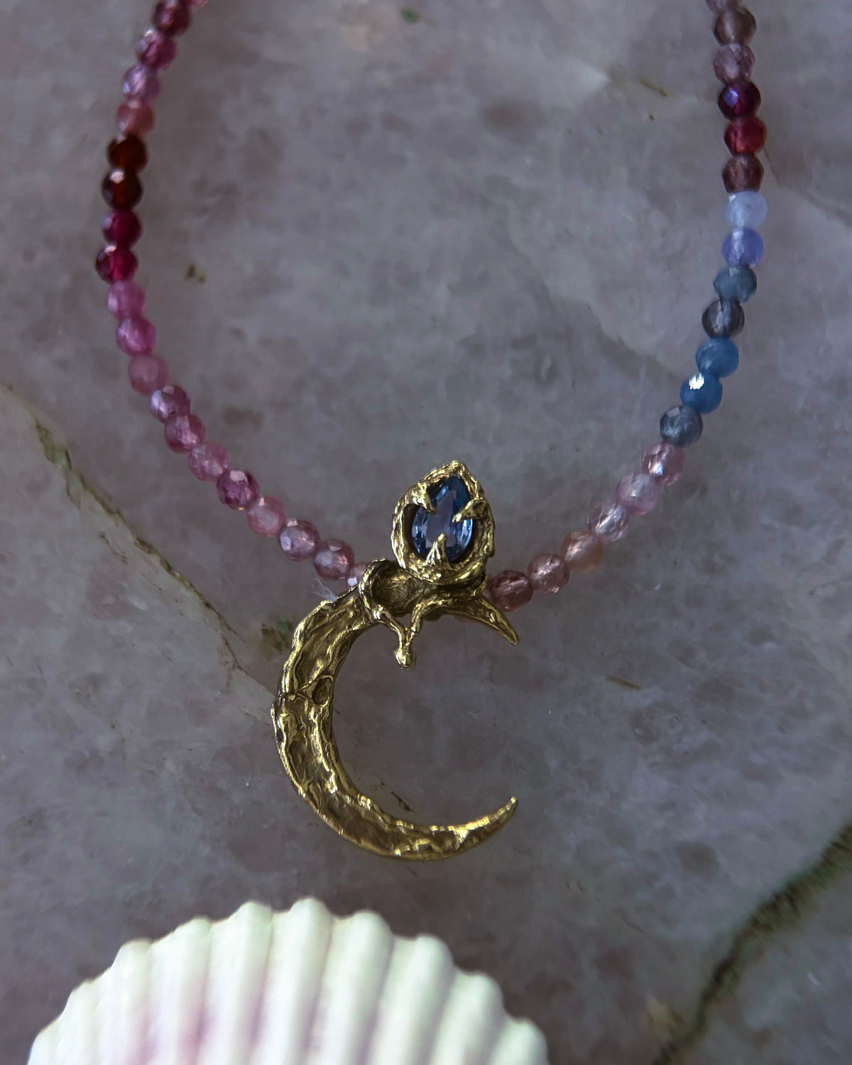 Moon Garden Mist Amulet ⋄ Blue Sapphire & Shaded Spinel