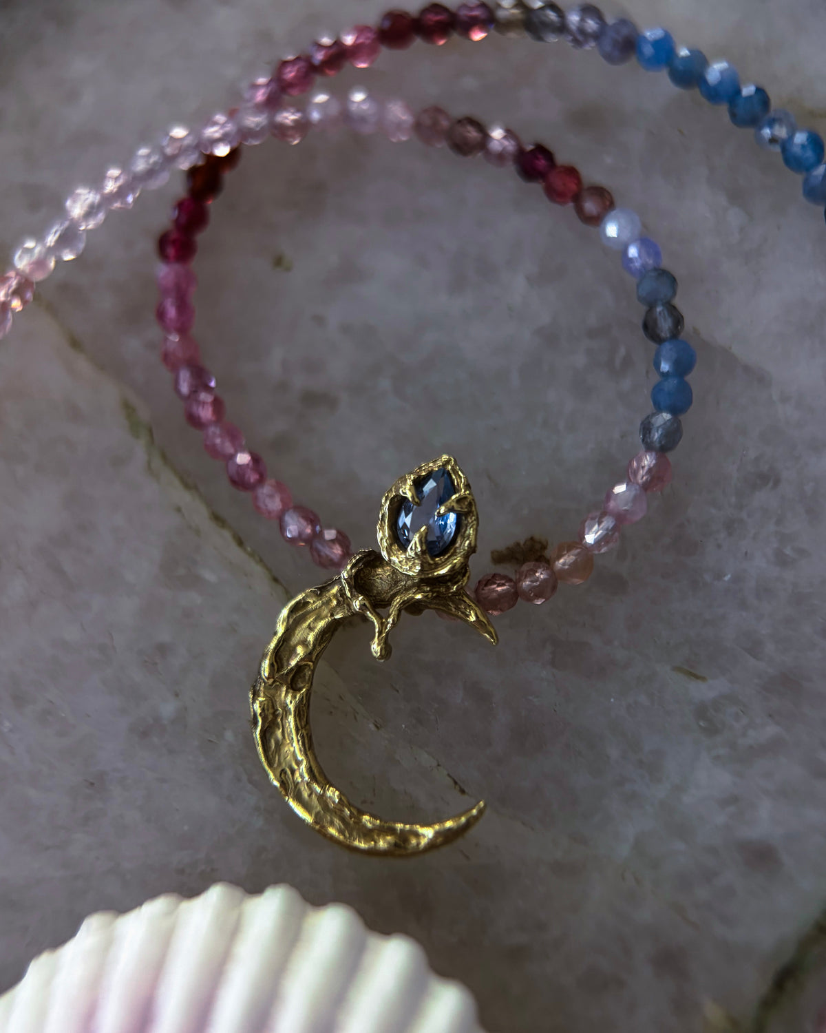 Moon Garden Mist Amulet ⋄ Blue Sapphire & Shaded Spinel