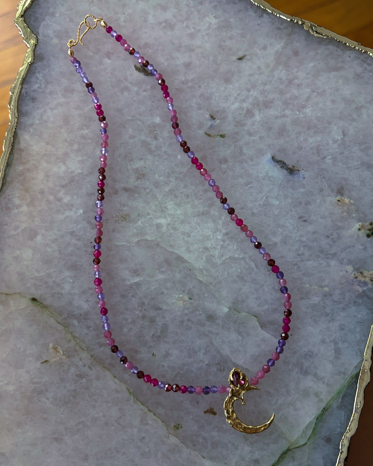 Night Blooming Moon Rose Amulet ⋄ Pink Tourmaline, Ruby, Garnet, Amethyst