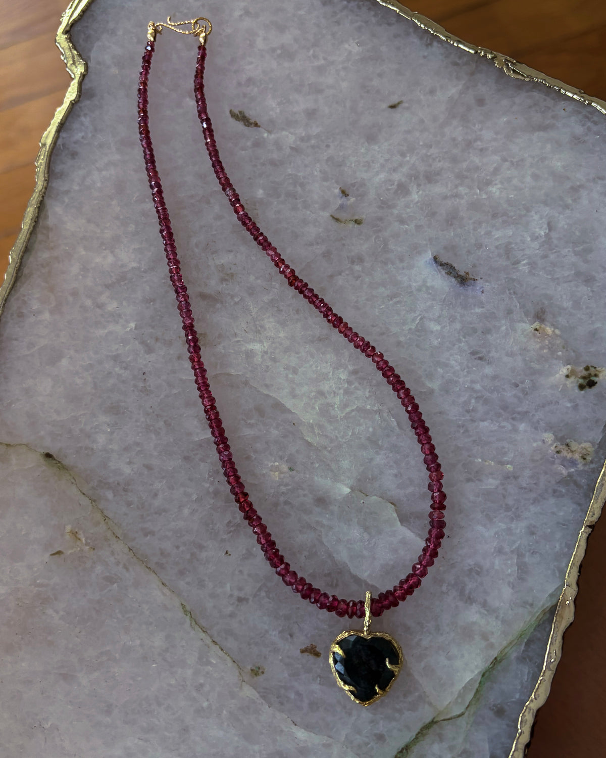 Midnight Rose Heart Necklace ⋄ Indicolite Tourmaline & Garnet