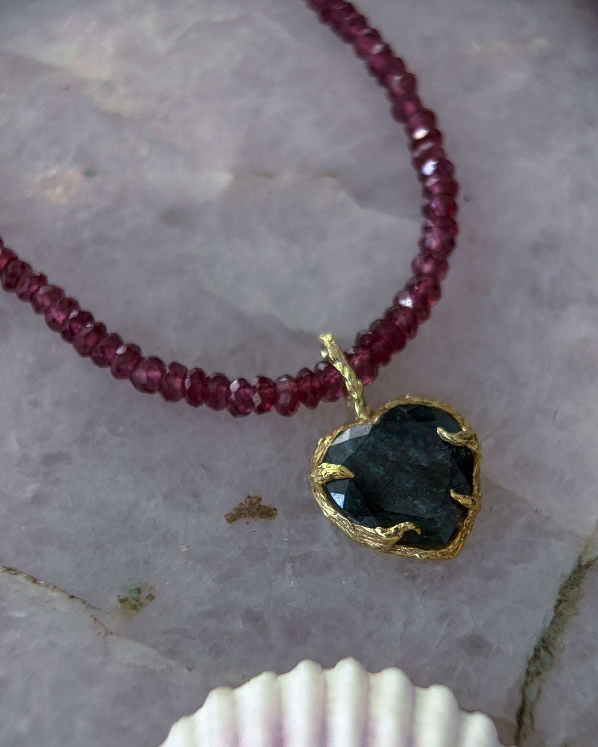 Midnight Rose Heart Necklace ⋄ Indicolite Tourmaline & Garnet