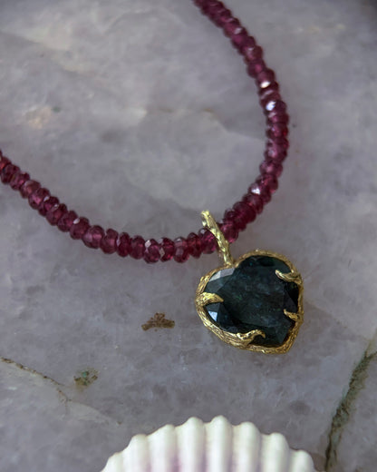 Midnight Rose Heart Necklace ⋄ Indicolite Tourmaline & Garnet