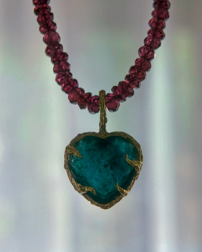 Midnight Rose Heart Necklace ⋄ Indicolite Tourmaline & Garnet