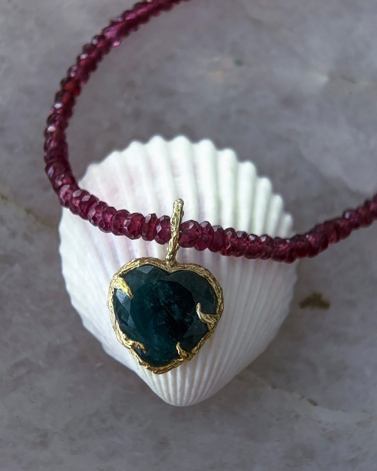 Midnight Rose Heart Necklace ⋄ Indicolite Tourmaline & Garnet
