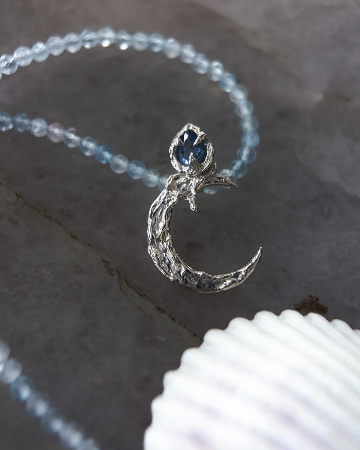 Dusk Moon Amulet ⋄ Blue Sapphire & Aquamarine