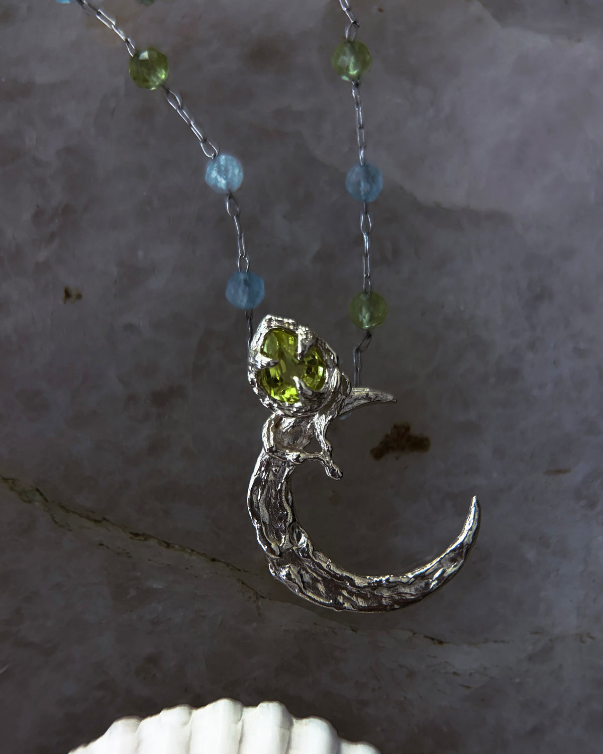 Honeydew Moon Amulet ⋄ Sphene, Peridot & Aquamarine