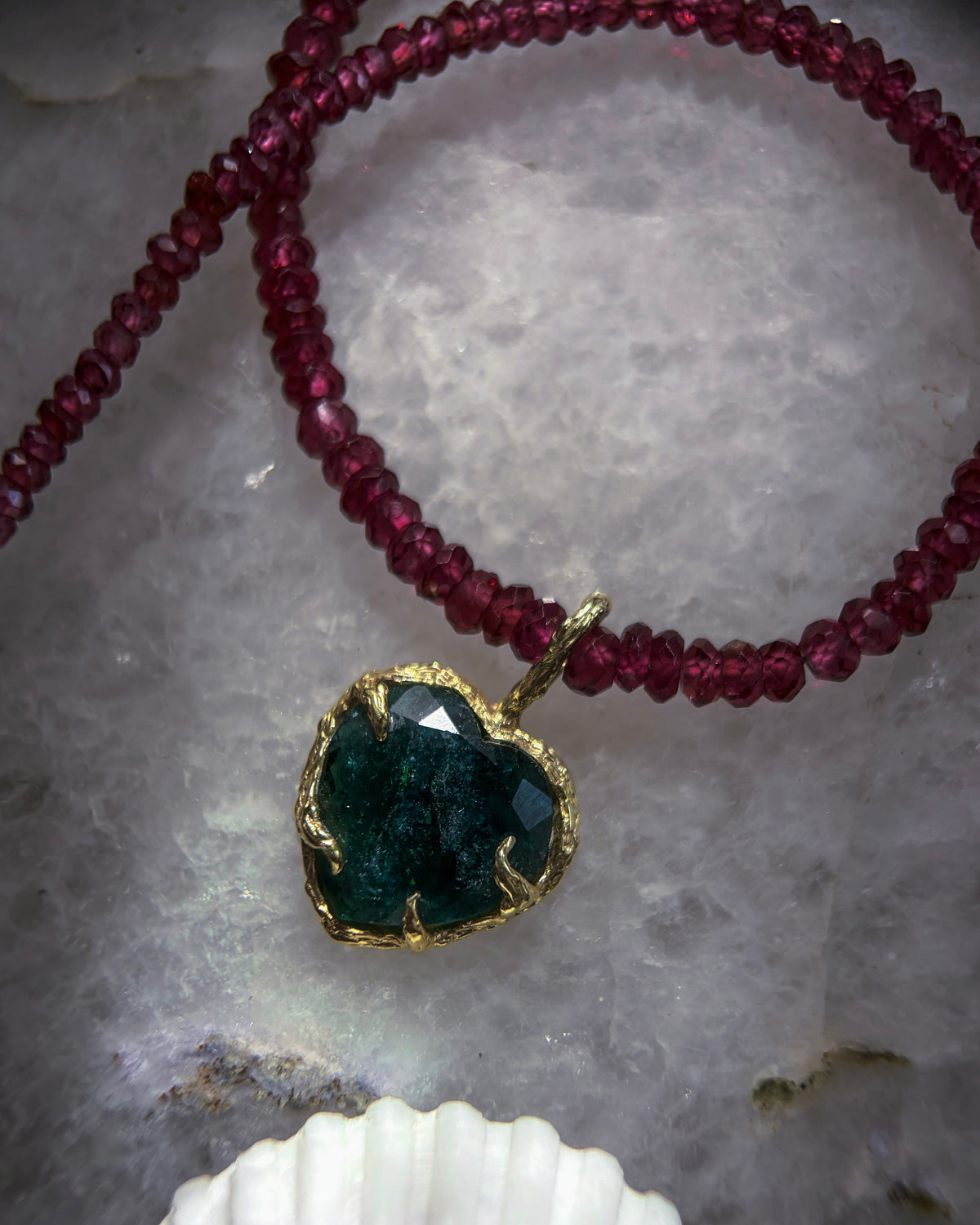 Midnight Rose Heart Necklace ⋄ Indicolite Tourmaline & Garnet