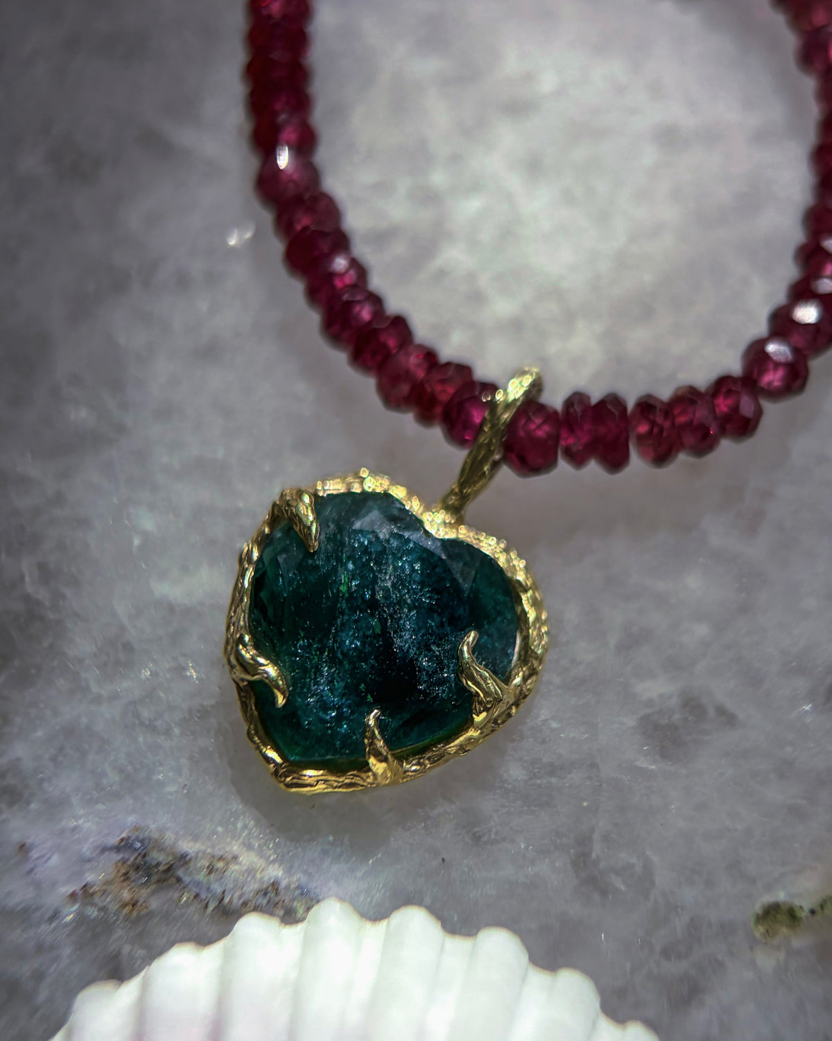 Midnight Rose Heart Necklace ⋄ Indicolite Tourmaline & Garnet