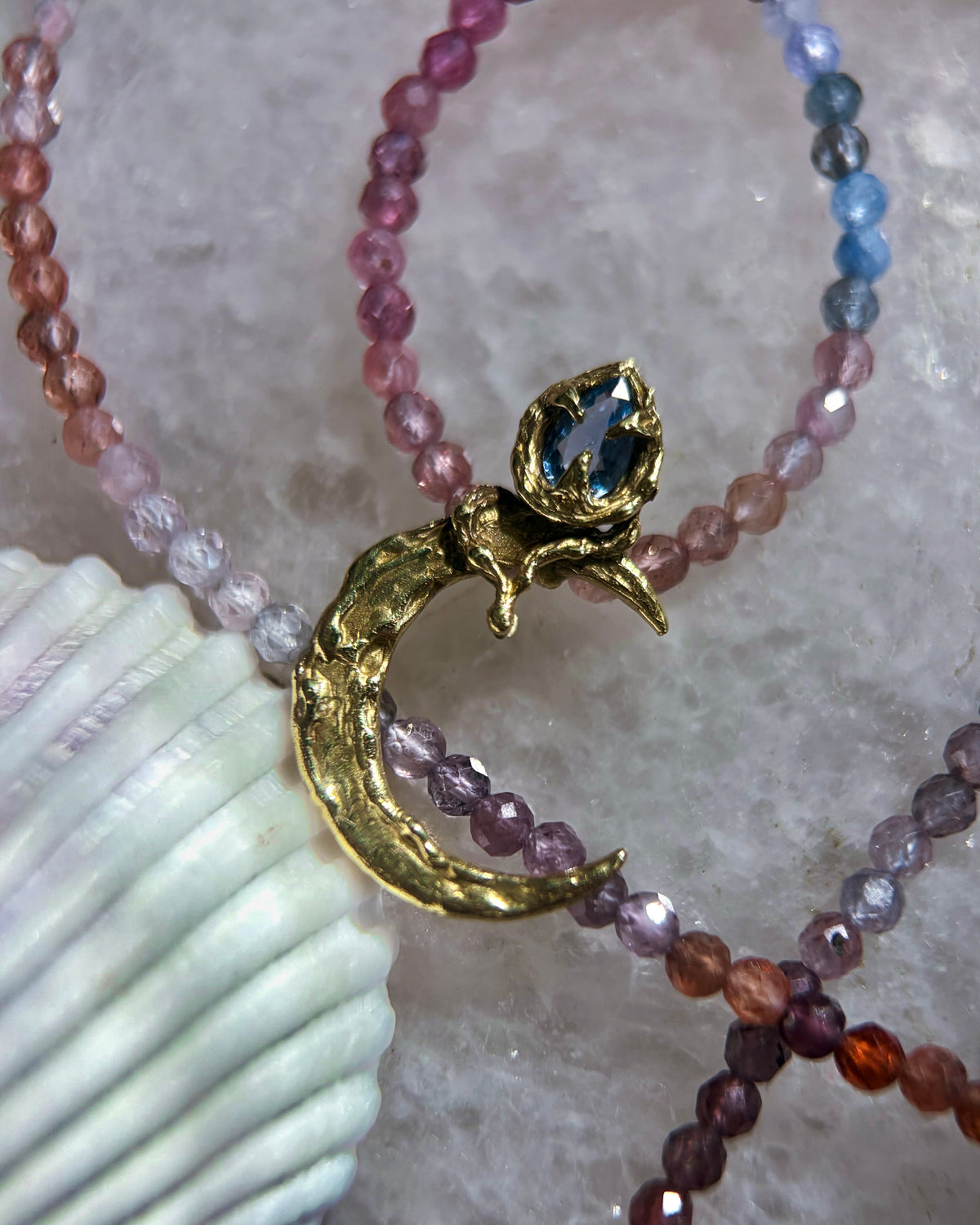 Moon Garden Mist Amulet ⋄ Blue Sapphire & Shaded Spinel