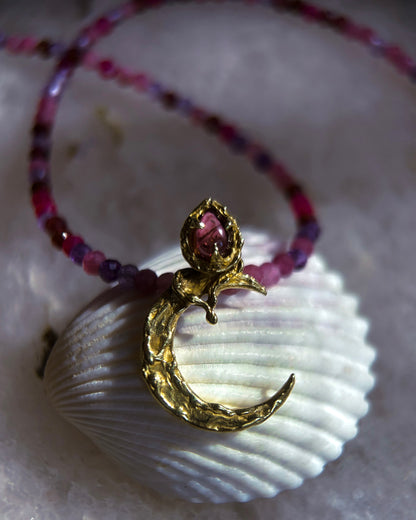 Night Blooming Moon Rose Amulet ⋄ Pink Tourmaline, Ruby, Garnet, Amethyst