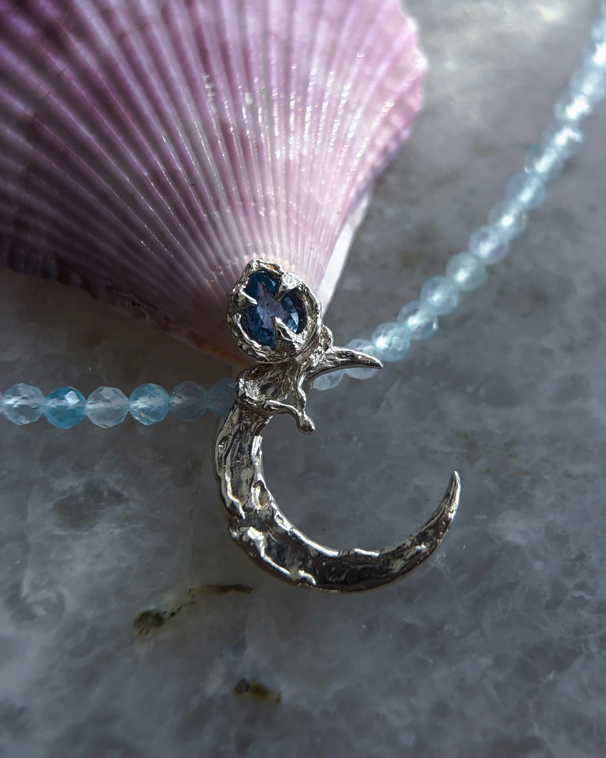 Dusk Moon Amulet ⋄ Blue Sapphire & Aquamarine
