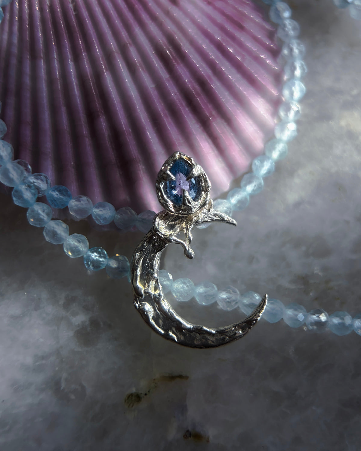 Dusk Moon Amulet ⋄ Blue Sapphire & Aquamarine