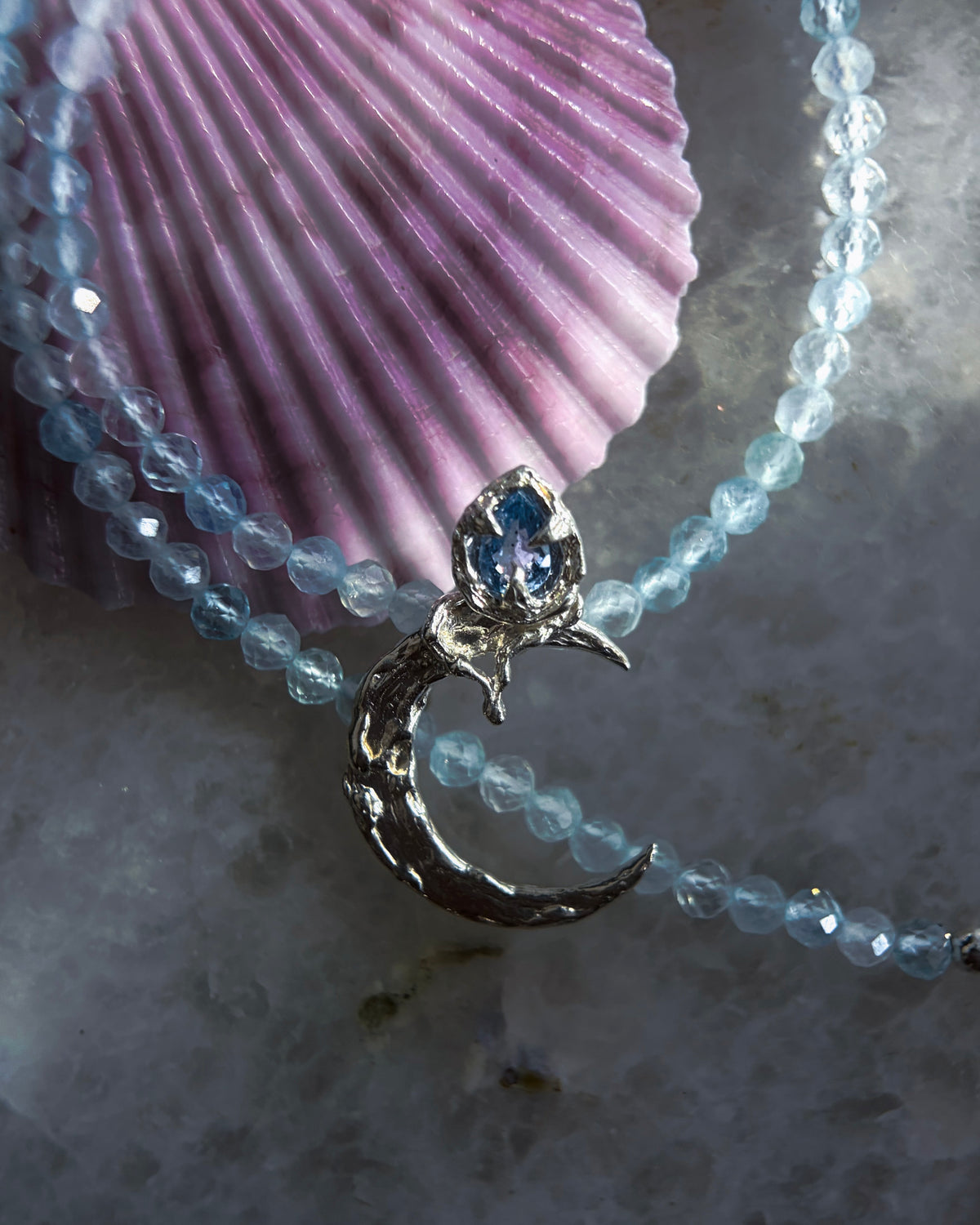 Dusk Moon Amulet ⋄ Blue Sapphire & Aquamarine