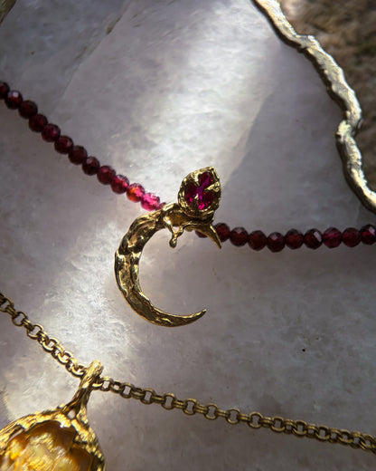 Night Blooming Moon Rose Amulet ⋄ Ruby & Garnet