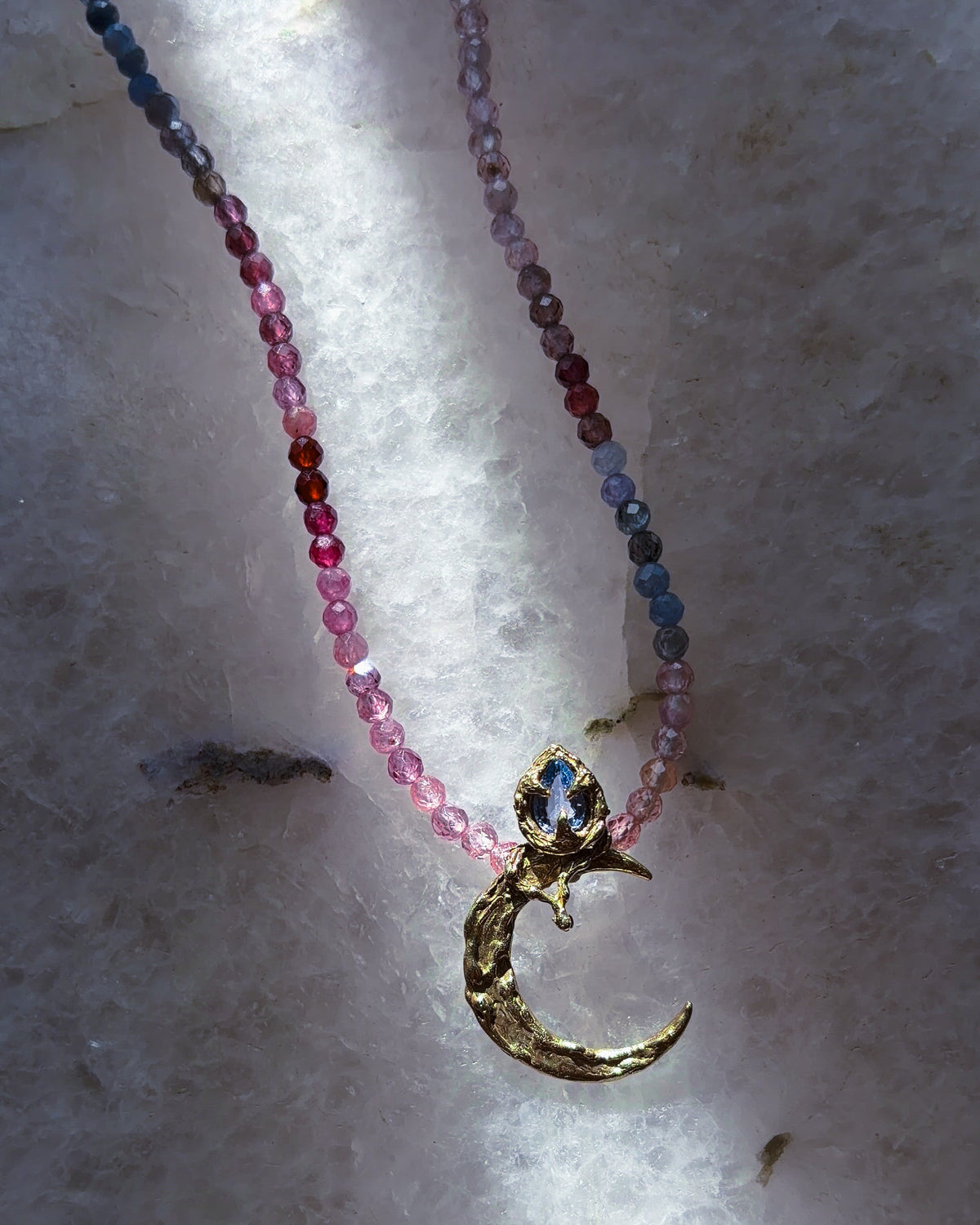 Moon Garden Mist Amulet ⋄ Blue Sapphire & Shaded Spinel