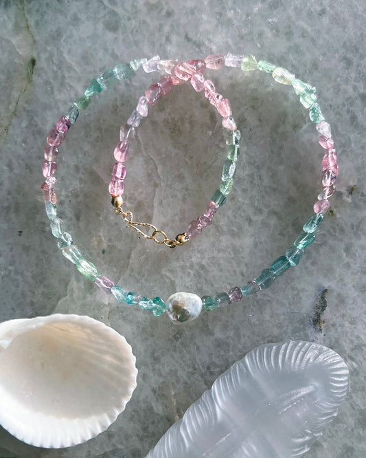 Ocean Pebbles Necklace ⋄ Rainbow Tourmaline & Pearl