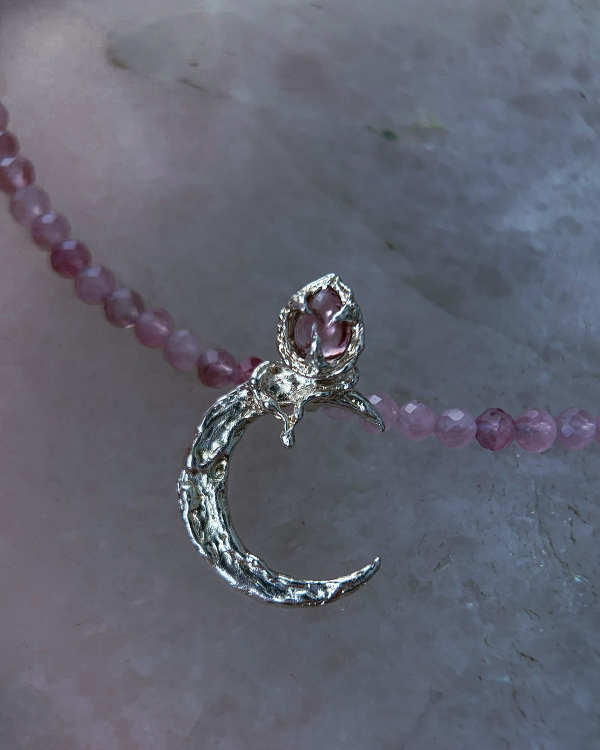 Moon Garden Rose Amulet ⋄ Pink Tourmaline & Lavender Rose Quartz
