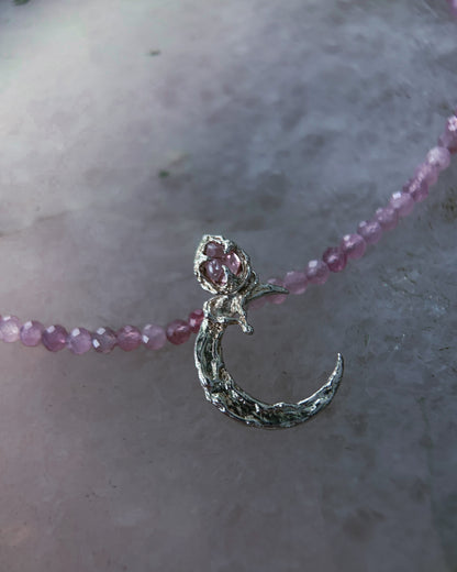 Moon Garden Rose Amulet ⋄ Pink Tourmaline & Lavender Rose Quartz