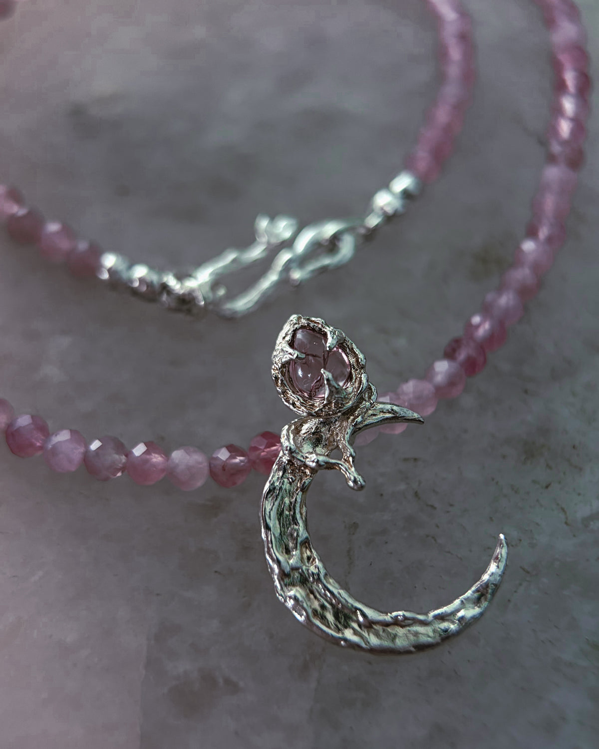 Moon Garden Rose Amulet ⋄ Pink Tourmaline & Lavender Rose Quartz