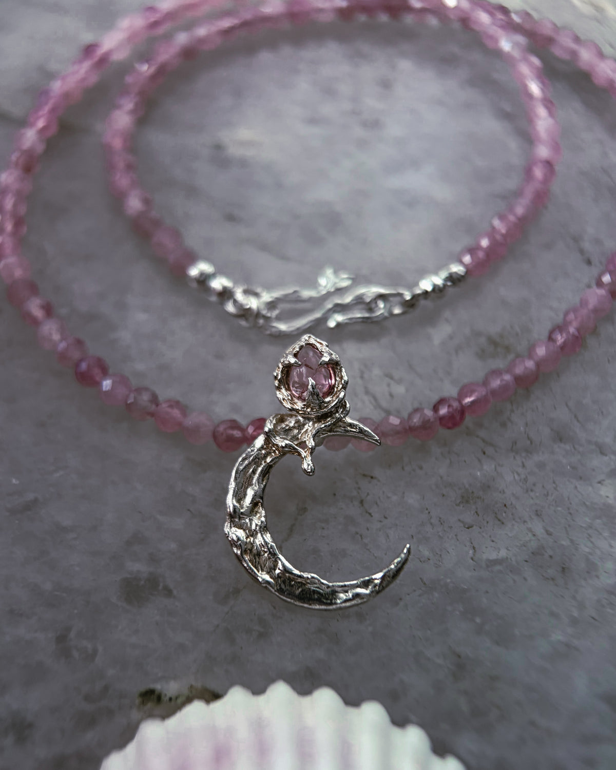 Moon Garden Rose Amulet ⋄ Pink Tourmaline & Lavender Rose Quartz
