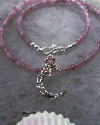 Moon Garden Rose Amulet ⋄ Pink Tourmaline & Lavender Rose Quartz