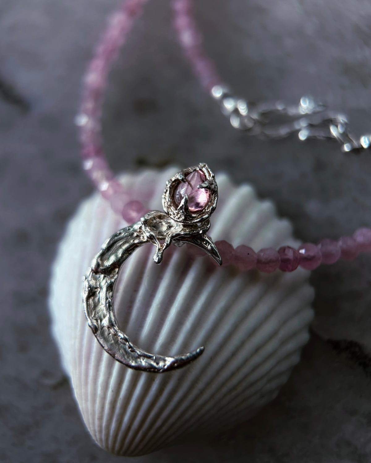 Moon Garden Rose Amulet ⋄ Pink Tourmaline & Lavender Rose Quartz