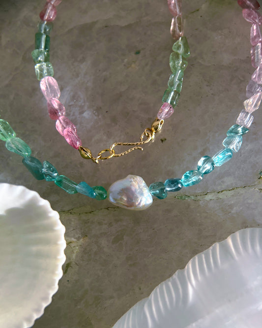 Ocean Pebbles Necklace ⋄ Rainbow Tourmaline & Pearl