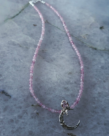 Moon Garden Rose Amulet ⋄ Pink Tourmaline & Lavender Rose Quartz