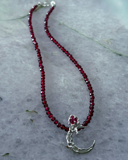 Night Blooming Moon Rose Amulet ⋄ Ruby & Garnet