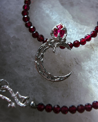 Night Blooming Moon Rose Amulet ⋄ Ruby & Garnet