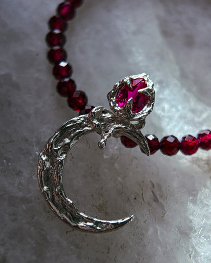 Night Blooming Moon Rose Amulet ⋄ Ruby & Garnet