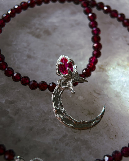 Night Blooming Moon Rose Amulet ⋄ Ruby & Garnet