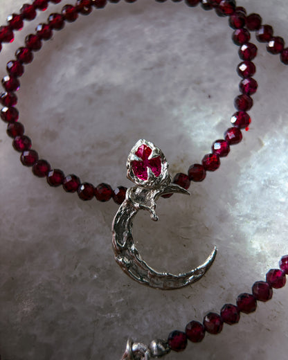 Night Blooming Moon Rose Amulet ⋄ Ruby & Garnet