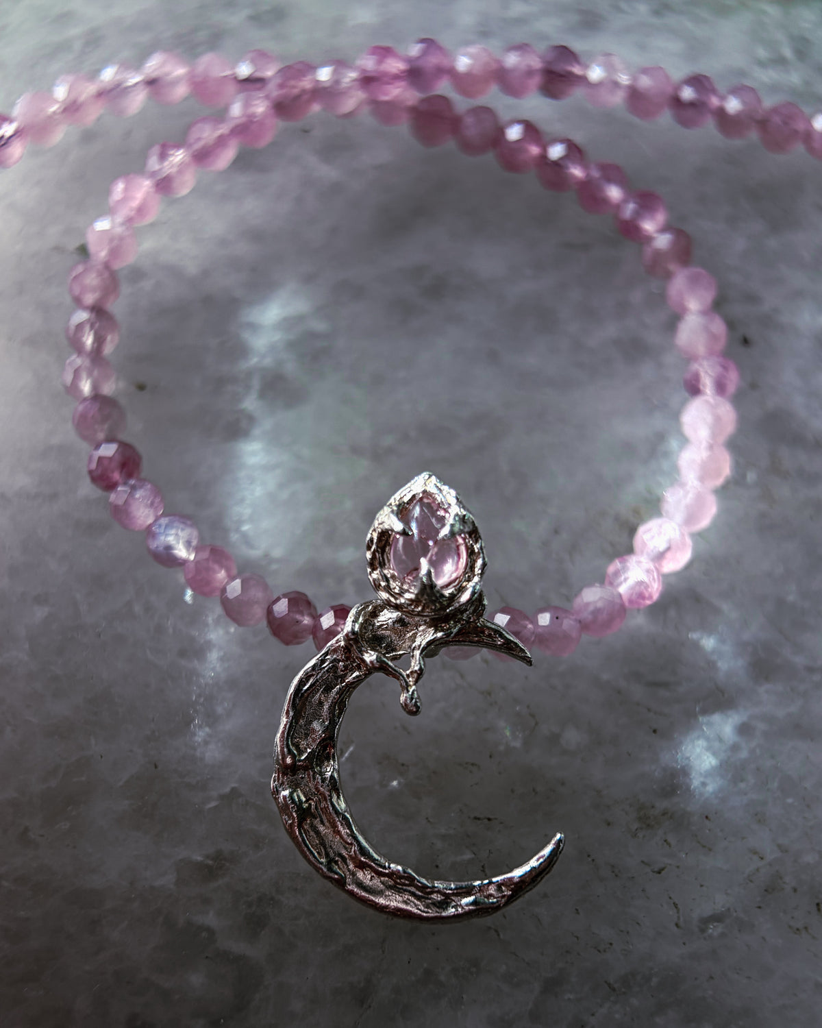 Moon Garden Rose Amulet ⋄ Pink Tourmaline & Lavender Rose Quartz